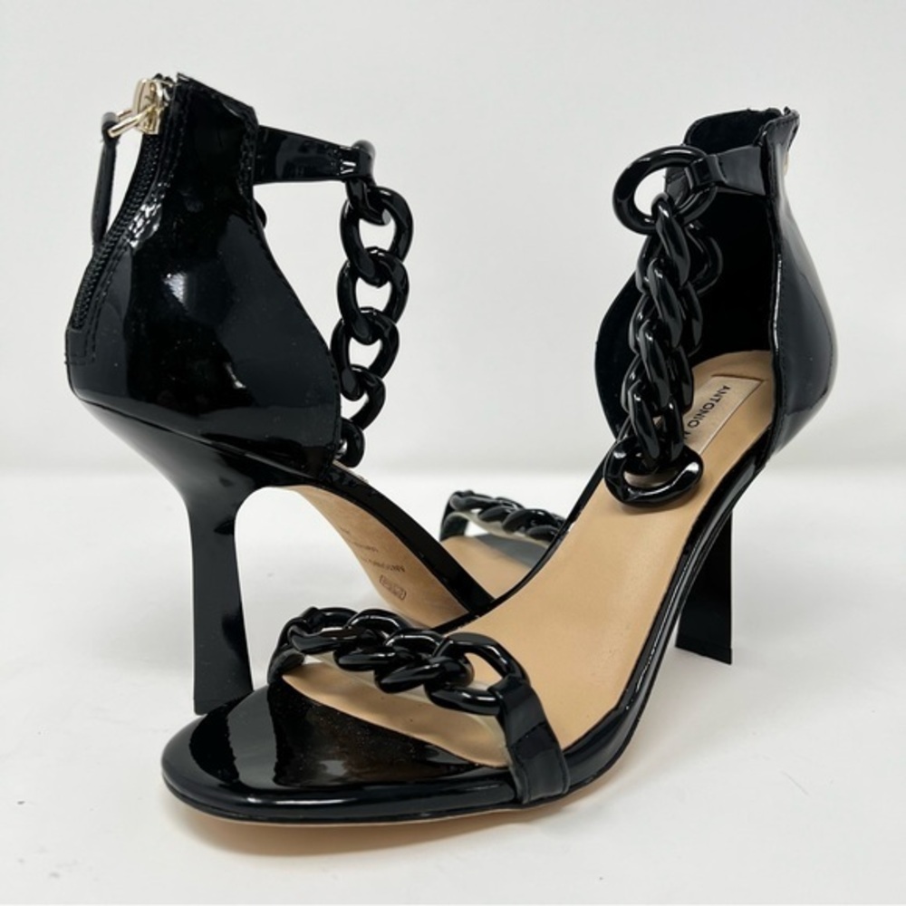 ANTONIO MELANI Glossy Black Chain Heels